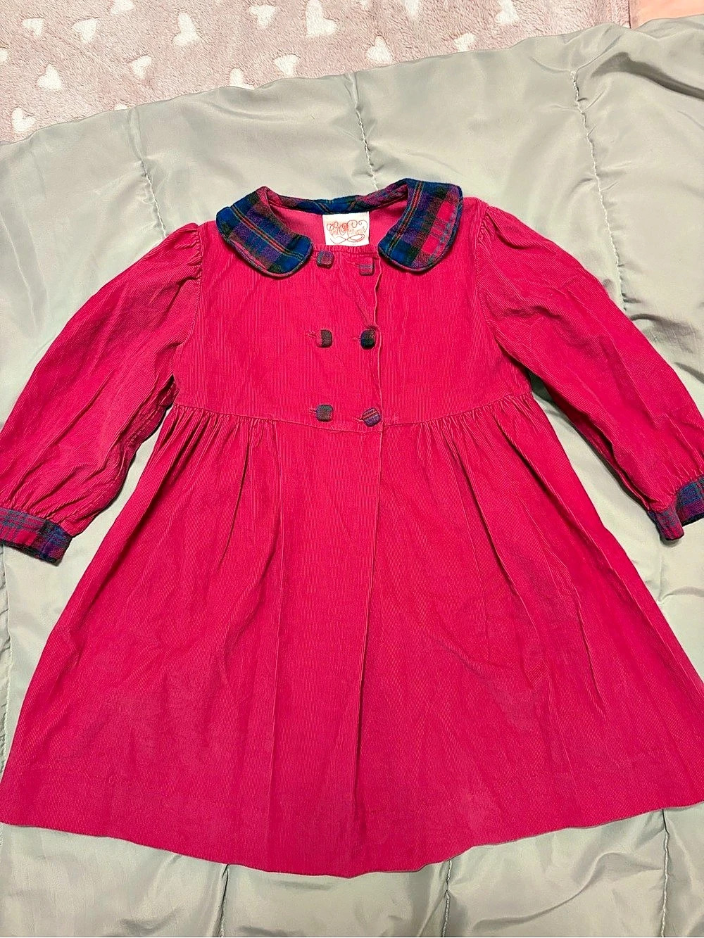 Gail Ainsworth 4T Plaid Trim Dress in Pink & Blue